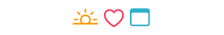 [Status icons that can appear beside a BBS entry. A yellow sunrise, a pink heart, and a teal notepad.]